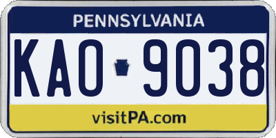 PA license plate KAO9038
