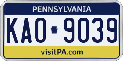 PA license plate KAO9039