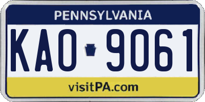 PA license plate KAO9061