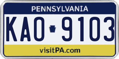 PA license plate KAO9103