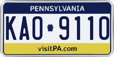PA license plate KAO9110