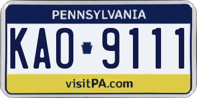 PA license plate KAO9111