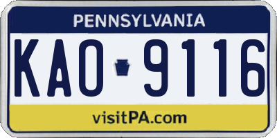 PA license plate KAO9116