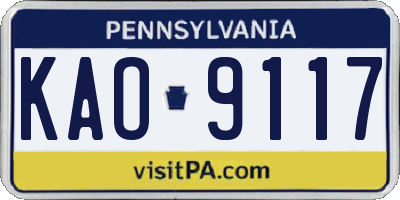 PA license plate KAO9117