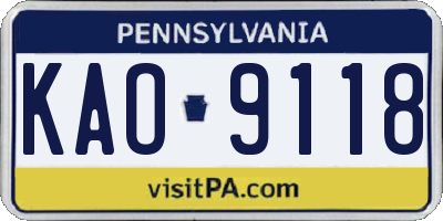 PA license plate KAO9118