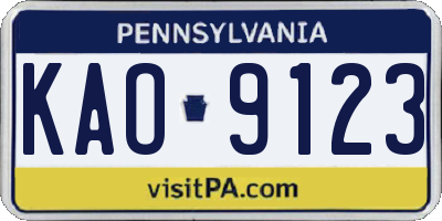 PA license plate KAO9123