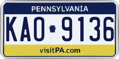 PA license plate KAO9136