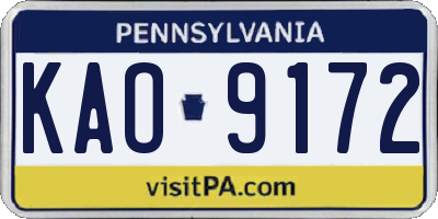 PA license plate KAO9172