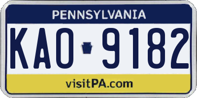 PA license plate KAO9182
