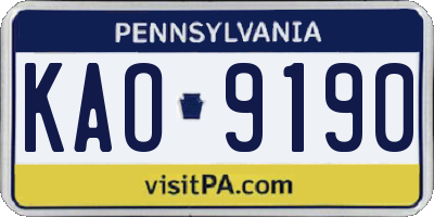 PA license plate KAO9190