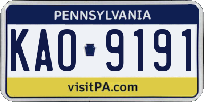 PA license plate KAO9191