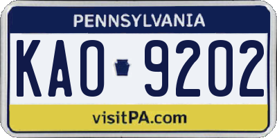 PA license plate KAO9202
