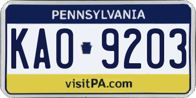 PA license plate KAO9203