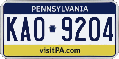 PA license plate KAO9204