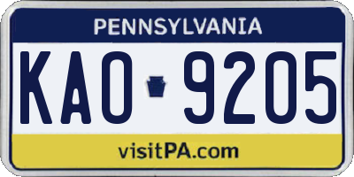 PA license plate KAO9205