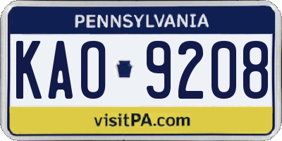 PA license plate KAO9208