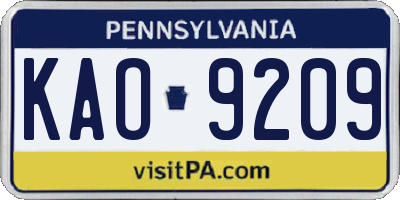 PA license plate KAO9209