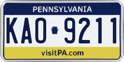 PA license plate KAO9211