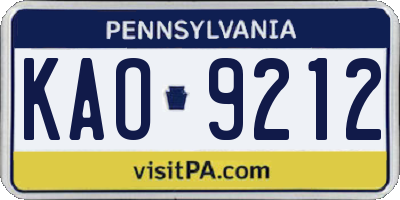 PA license plate KAO9212