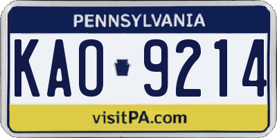 PA license plate KAO9214