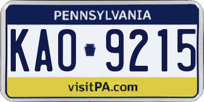 PA license plate KAO9215