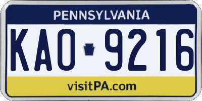 PA license plate KAO9216