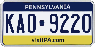 PA license plate KAO9220