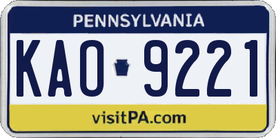 PA license plate KAO9221