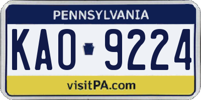 PA license plate KAO9224