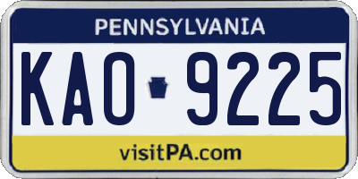 PA license plate KAO9225
