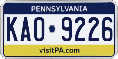 PA license plate KAO9226