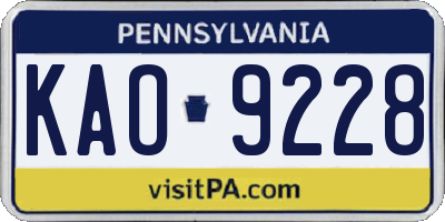 PA license plate KAO9228
