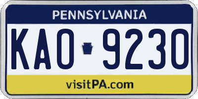 PA license plate KAO9230