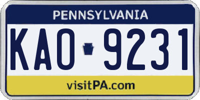 PA license plate KAO9231