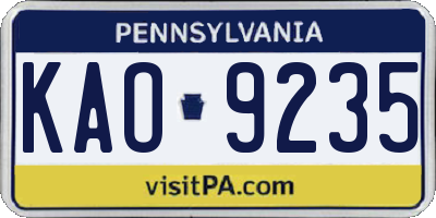 PA license plate KAO9235