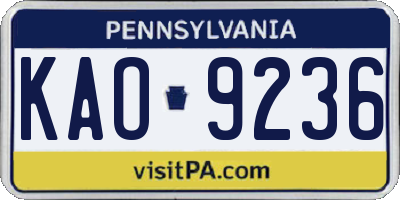 PA license plate KAO9236