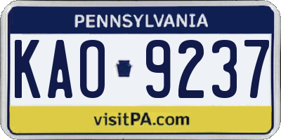 PA license plate KAO9237