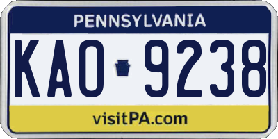 PA license plate KAO9238