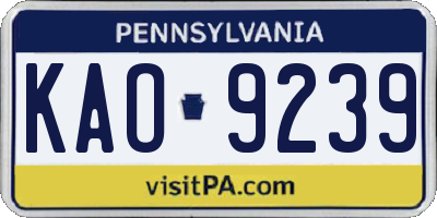 PA license plate KAO9239