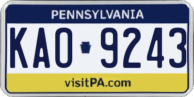PA license plate KAO9243