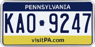 PA license plate KAO9247