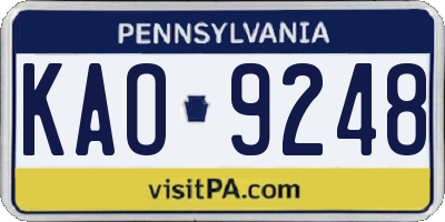 PA license plate KAO9248