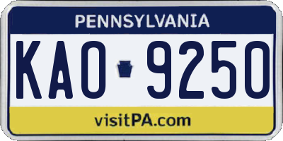 PA license plate KAO9250