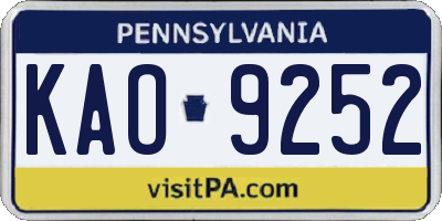 PA license plate KAO9252