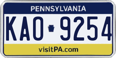 PA license plate KAO9254