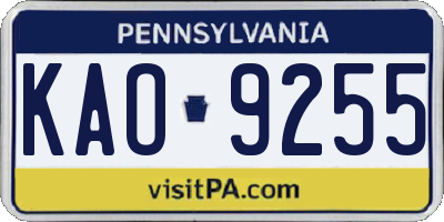 PA license plate KAO9255