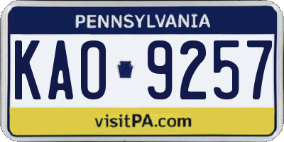 PA license plate KAO9257