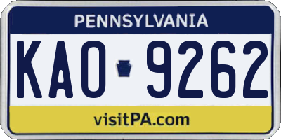 PA license plate KAO9262