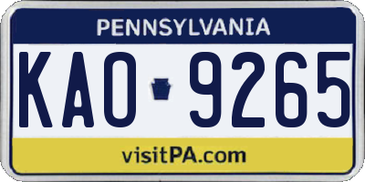 PA license plate KAO9265