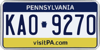 PA license plate KAO9270